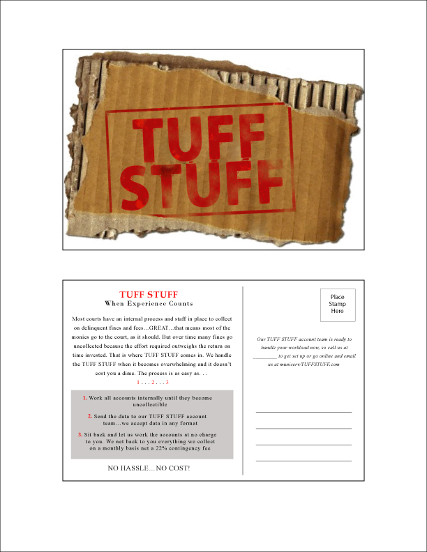 MSB Tuff Stuff post card showing torn cardboard with 'Tuff Stuff' stamped on it