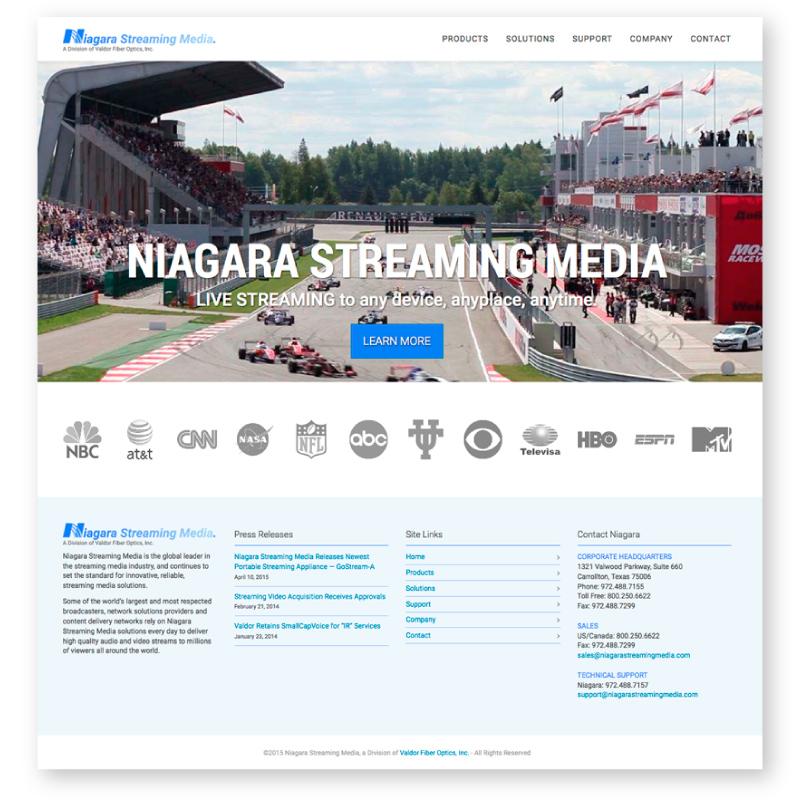 Image of Niagara Streaming Media Website’s Home page