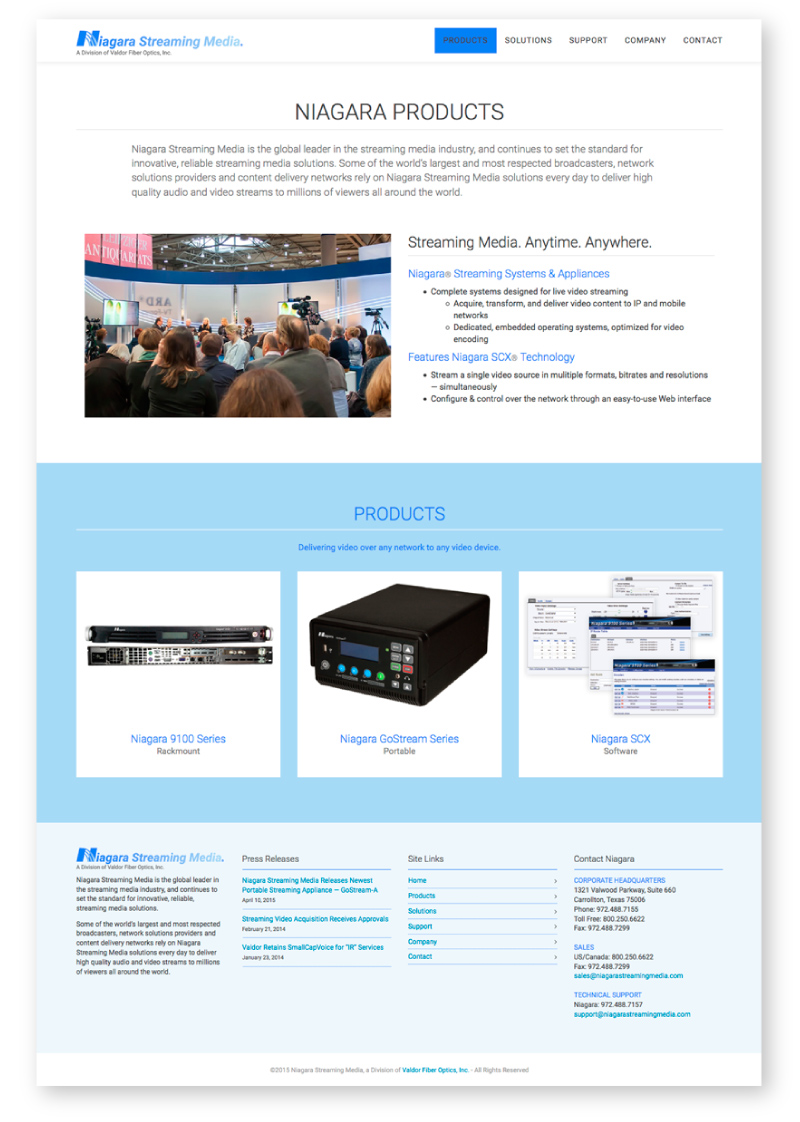 Image of Niagara Streaming Media Website’s Product page