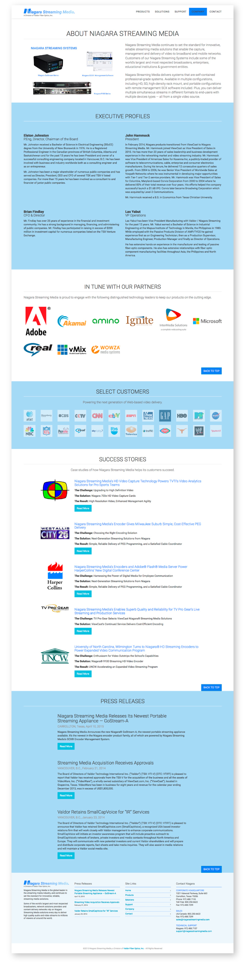 Image of Niagara Streaming Media Website’s Company page
