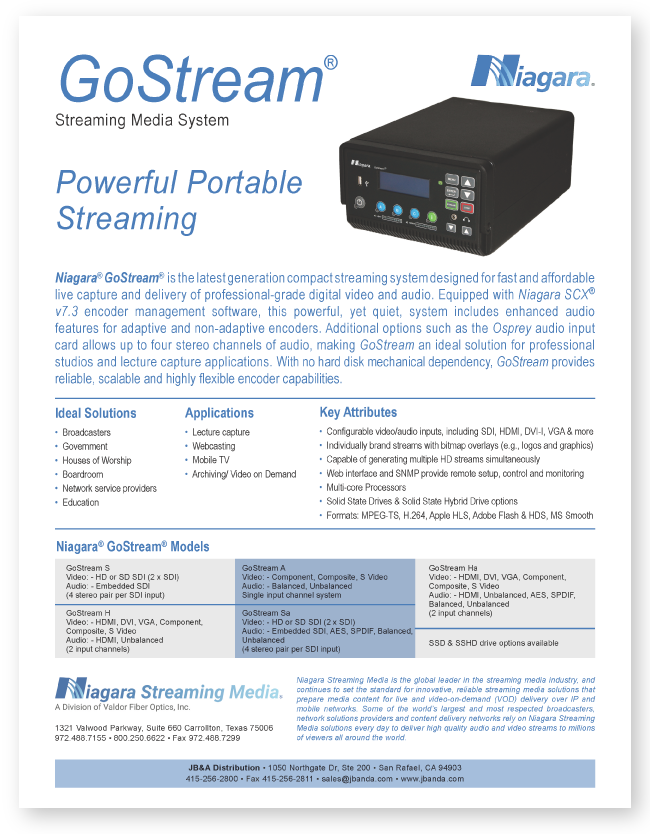 Image of Niagara Streaming Media Go Stream Data Sheet