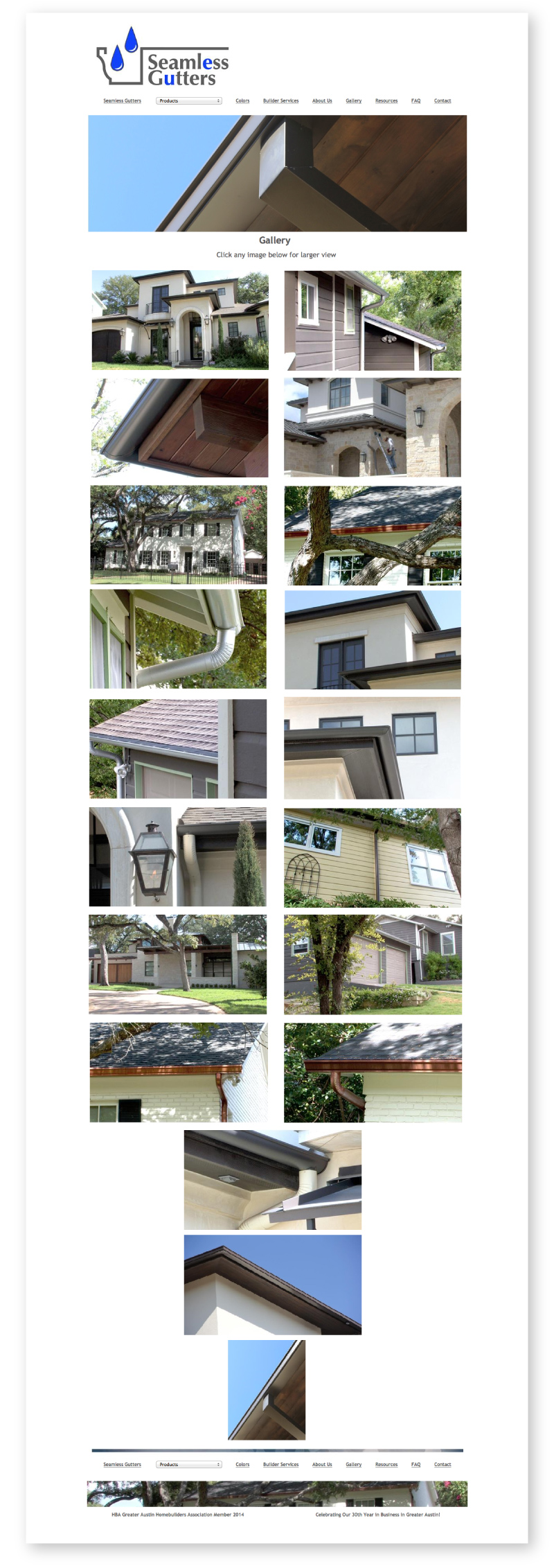 Screenshot of Seamless Gutter Austin Website, Gallery page