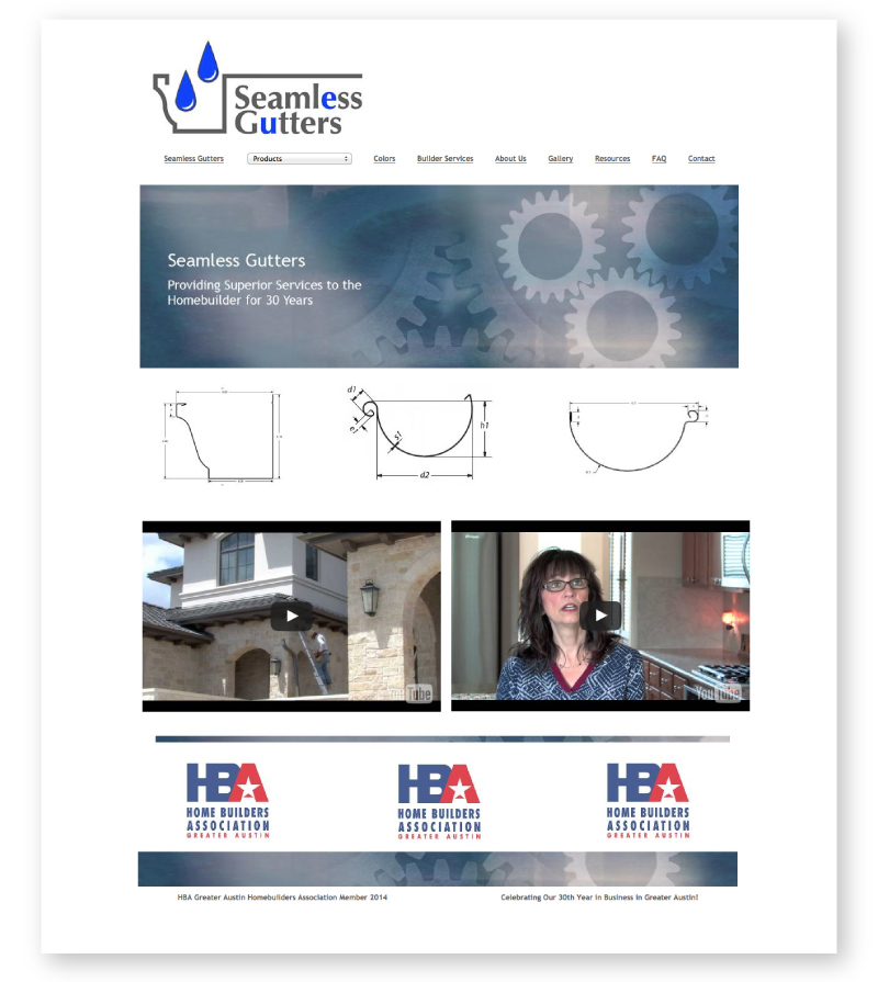 Screenshot of Seamless Gutter Austin Website, Home page