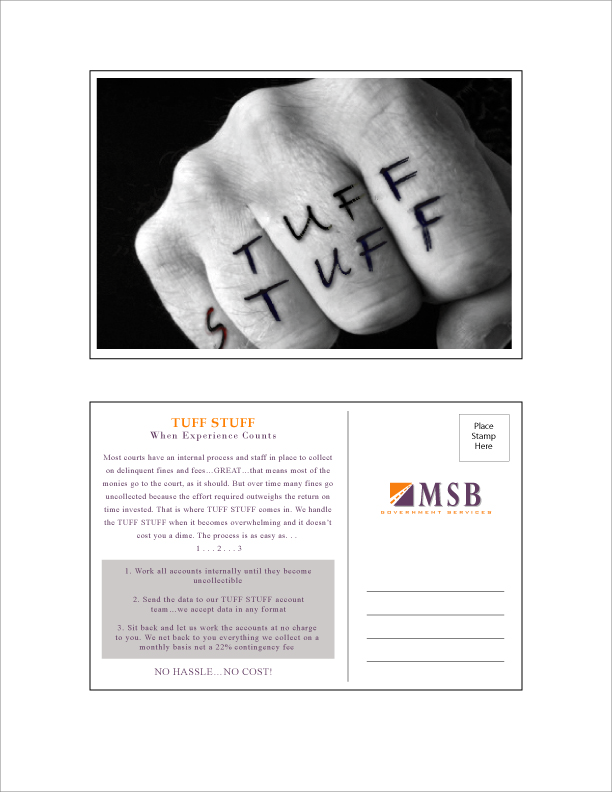 MSB Tuff Stuff post card showing fist with 'Tuff Stuff' written on it
